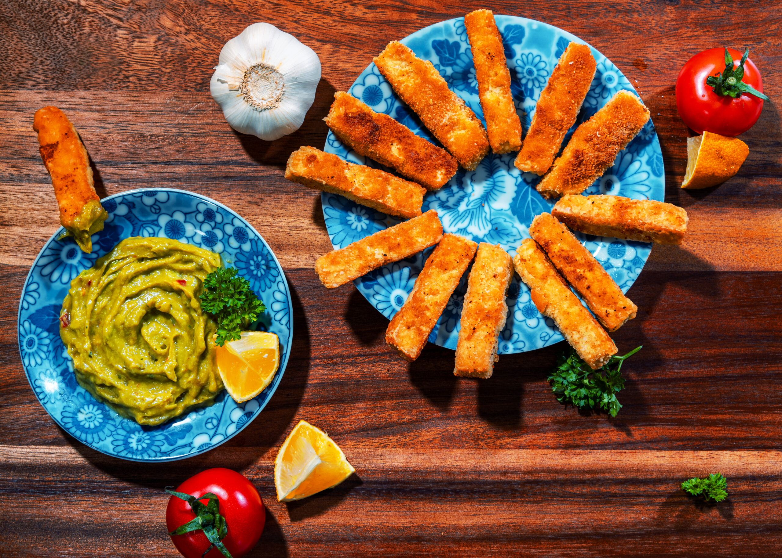 Ohne-Fisch-Stäbchen mit Erbsenpüree