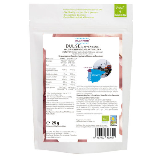 Produktfoto Algamar Dulse Algen (Lappentang) 25g Packung Rückseite