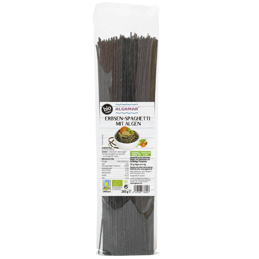 Erbsen-Spaghetti mit Algen 250g (bio, vegan, glutenfrei)