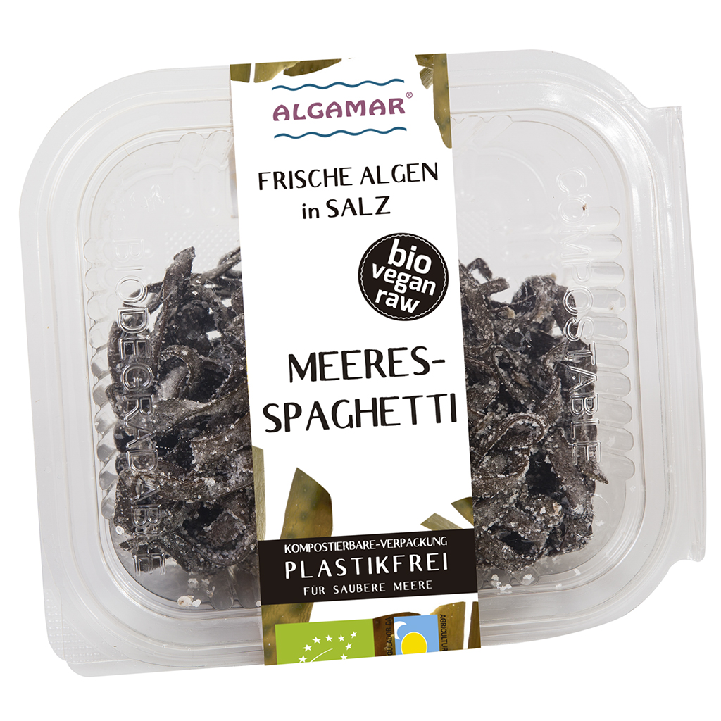 Frische Meeresspaghetti Algen in Meersalz 100g (bio, roh, vegan)