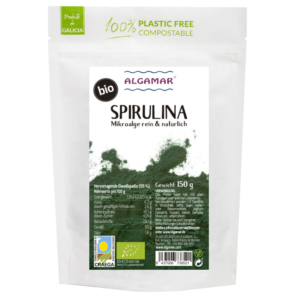 Spirulina Pulver 150g (bio, roh, vegan)