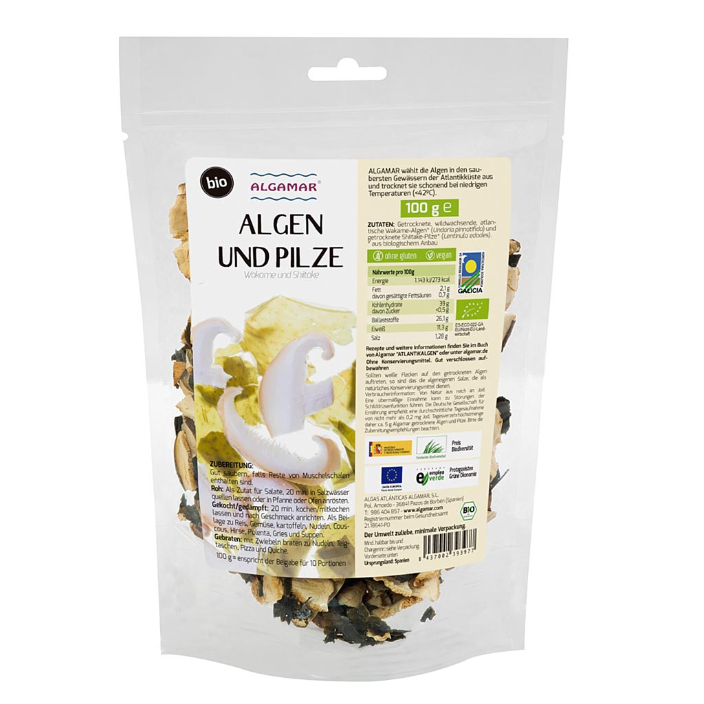 Wakame Algen mit Shiitake Pilzen 100g (bio, roh, vegan)